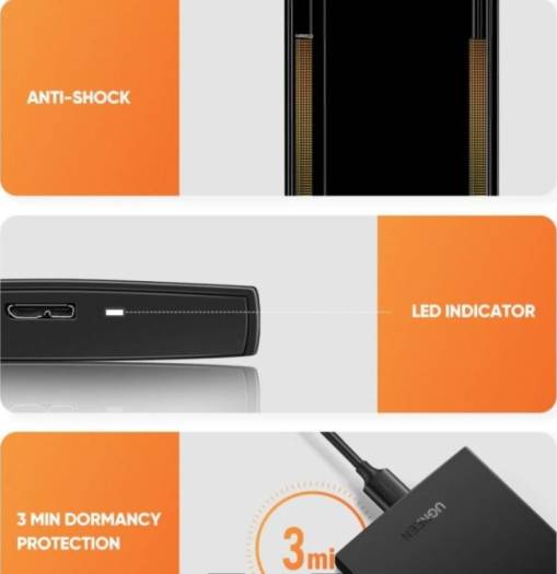 UGreen 2.5" USB 3.0 to SATA Enclosure Hard Drive Box Case | 60353-X0022C33GX thumbnail 3