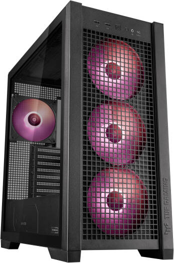 ASUS TUF Gaming GT302 aRGB Mid Tower Computer Case, 4x Pre-Installed Fan 140mm aRGB Fans, Up to 360mm Radiator & 7x Fan Support, 1x 3.5mm, 2x USB-A, & 1x USB-C I/O, Black | 90DC00I0-B19000 thumbnail 5