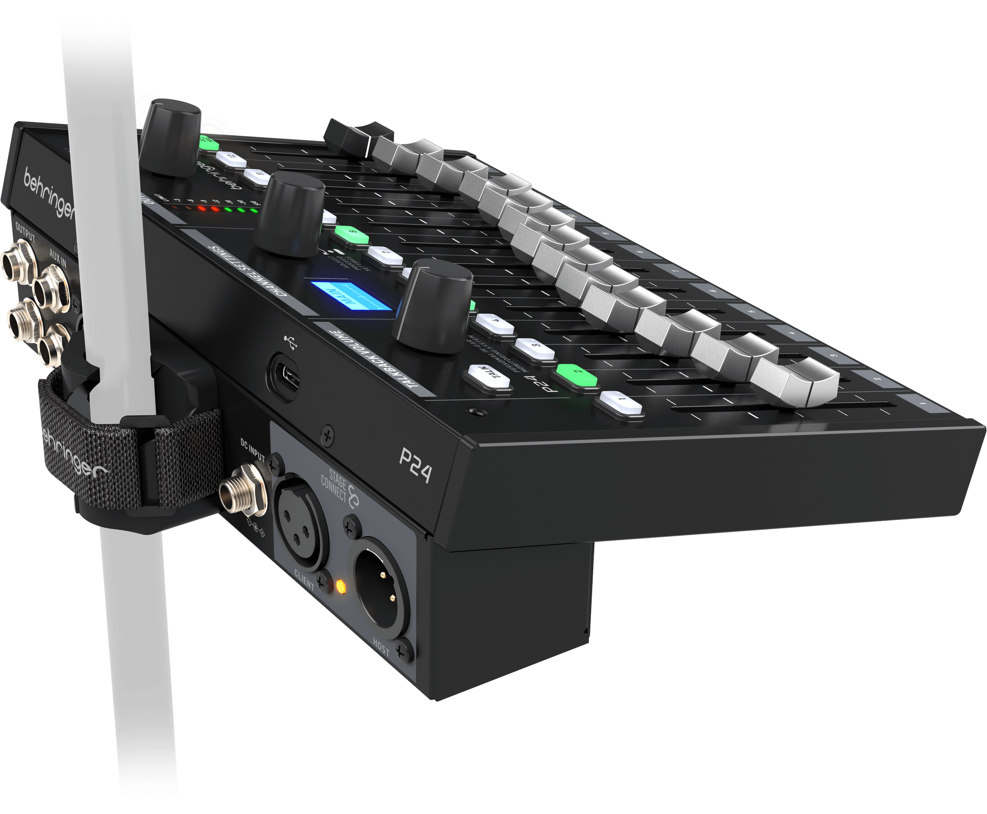 Behringer P24, StageConnect Personal Monitor Mixer with 13 Stereo Channels & 60-mm Faders, Built-In Stereo Ambience Microphones, Tilt-EQ in All Channels & Main, Black | P24 thumbnail 7