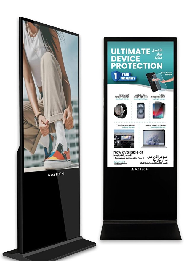 AZTECH 55inch digital signage kiosk, 4k LG panel,infrared 10 touch, 400nits C motherboard, Android 14, 8+128g, with wheels, hdmi in*1, Logo sticker (kiosk &remote) - AZ-FDS-55TPRO - Image 1