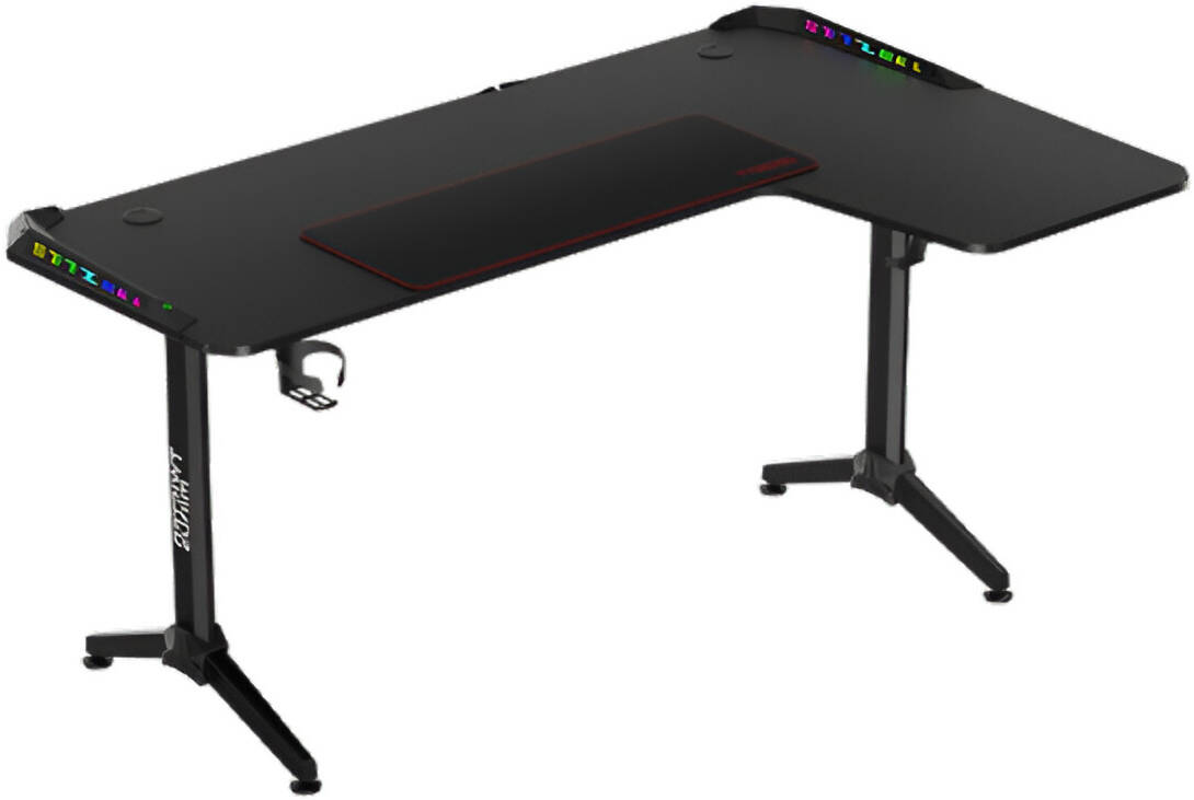 Twisted Minds Warrior L Shaped Right Gaming Desk, Carbon Fiber Texture Material, Cup Holder, Routing Holde, Clip / Channels, 110cm x 70cm x 13.5cm Size, Cable Management, Black | TM-Y-RB-RGB - Image 1