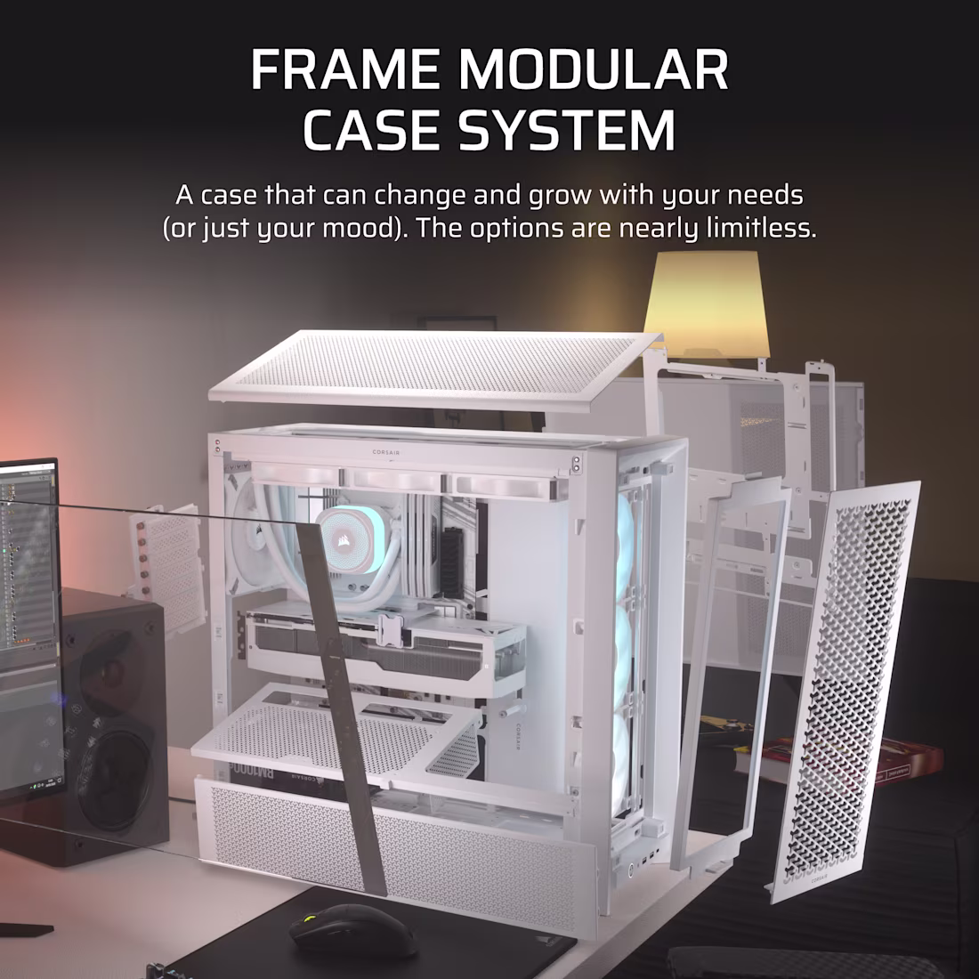 Corsair FRAME 4000D RS ARGB Mid-Tower PC Case, 3x RS120 ARGB Pre-Installed Fans, 360mm Radiator Support, 7 Expansion Slots, Tempered Glass, 3D-Y Airflow Steel, White | CC-9011297-WW thumbnail 3
