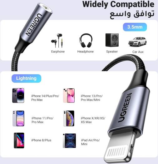 UGREEN Lightning to 3.5mm Adapter Apple MFi Certified, For iPhone 14/14 Pro/14 Max /14 Pro Max, iPhone 13/12 Series, iPad Pro iPhone SE 3, 10cm Length, Black | 30756 thumbnail 3