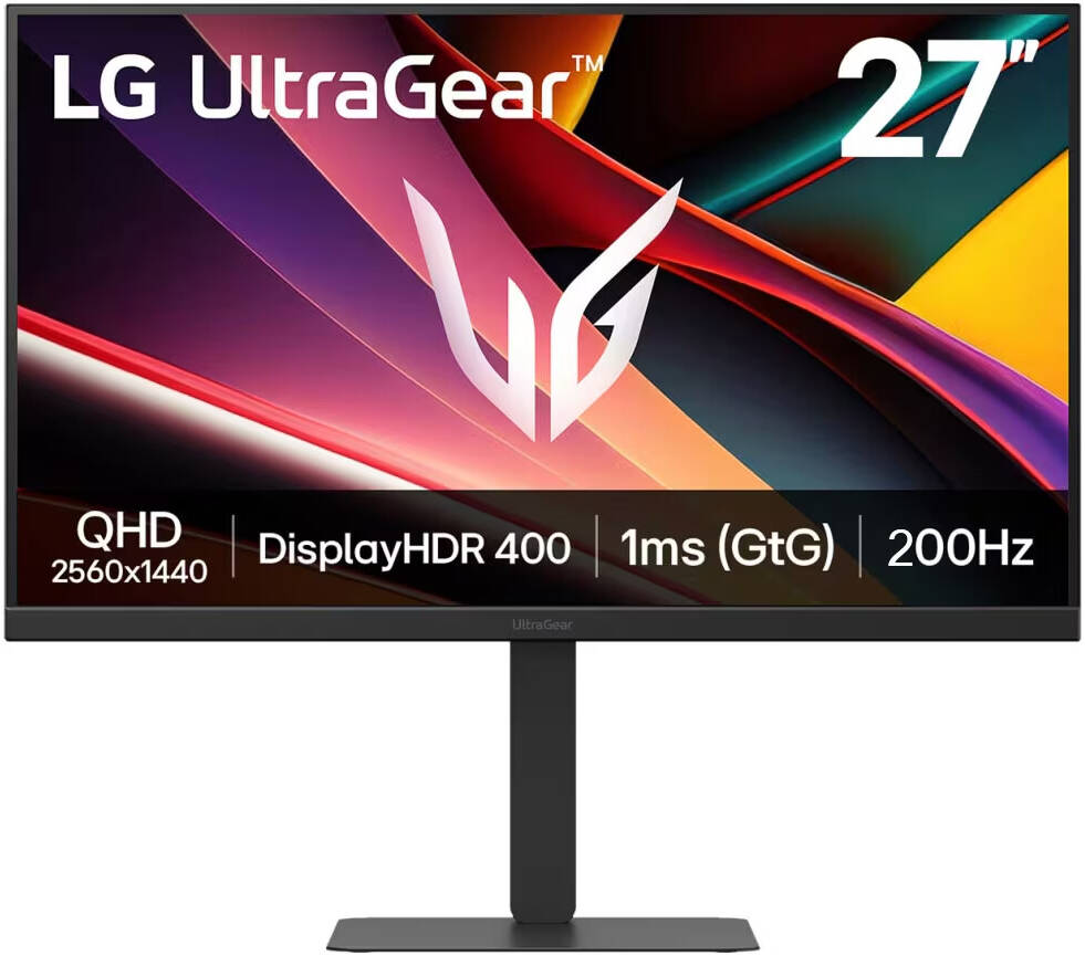 LG UtlraGear G6 Gaming Monitor, 27" IPS Display, QHD Resolution, 200Hz Refresh Rate, 1ms (GtG @ Faster) Response Time, AMD FreeSync Premium, 16.7m Color Display, Black | 27G610A-B - Image 1