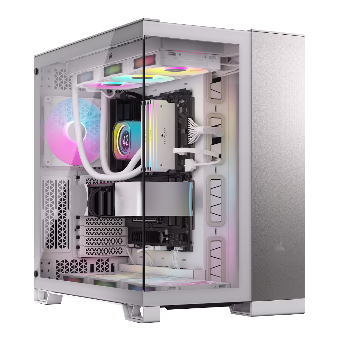 Corsair 6500X Mid-Tower Computer Case, Up to 360mm Radiator & 10x Fan Support, Tempered Glass, Dual Chamber, Modern Front Panel I/O, Wide Cooling Flexibility, White / SatinGrayAluminum | CC-9011285-WW - Image 1