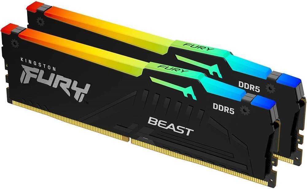 Kingston Fury Beast RGB 32GB (2x16GB) DDR5 Desktop Memory, 6000MT/s Memory Speed, CL30 CAS Latency, 1.25 Voltage, 288-Pin, Intel XMP / AMD EXPO, Dual Channel DIMM Kit | KF560C30BBEAK2-32 - Image 1