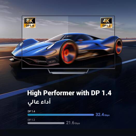 UGREEN Display Port to Display Port, 8k 7680x4320 @ 60Hz Resolution, 32.4Gbps Bandwidth Transmission, G-Sync/FreeSync Support, Nylon Braided Cable SPCC Shell, 1 Meters Cable Length, Black | 80390 thumbnail 2