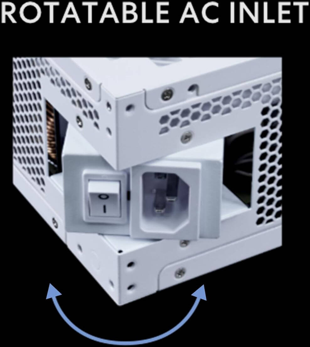 Lian Li RS Rotational Shift Fully Modular Power Supply, 1200W Power, 80 Plus Gold Efficiency, 135mm Cooling Fan, German EPCOS Industrial-Grade Capacitors, ATX 3.1 Ready, White | RS1200G.WH00 thumbnail 5