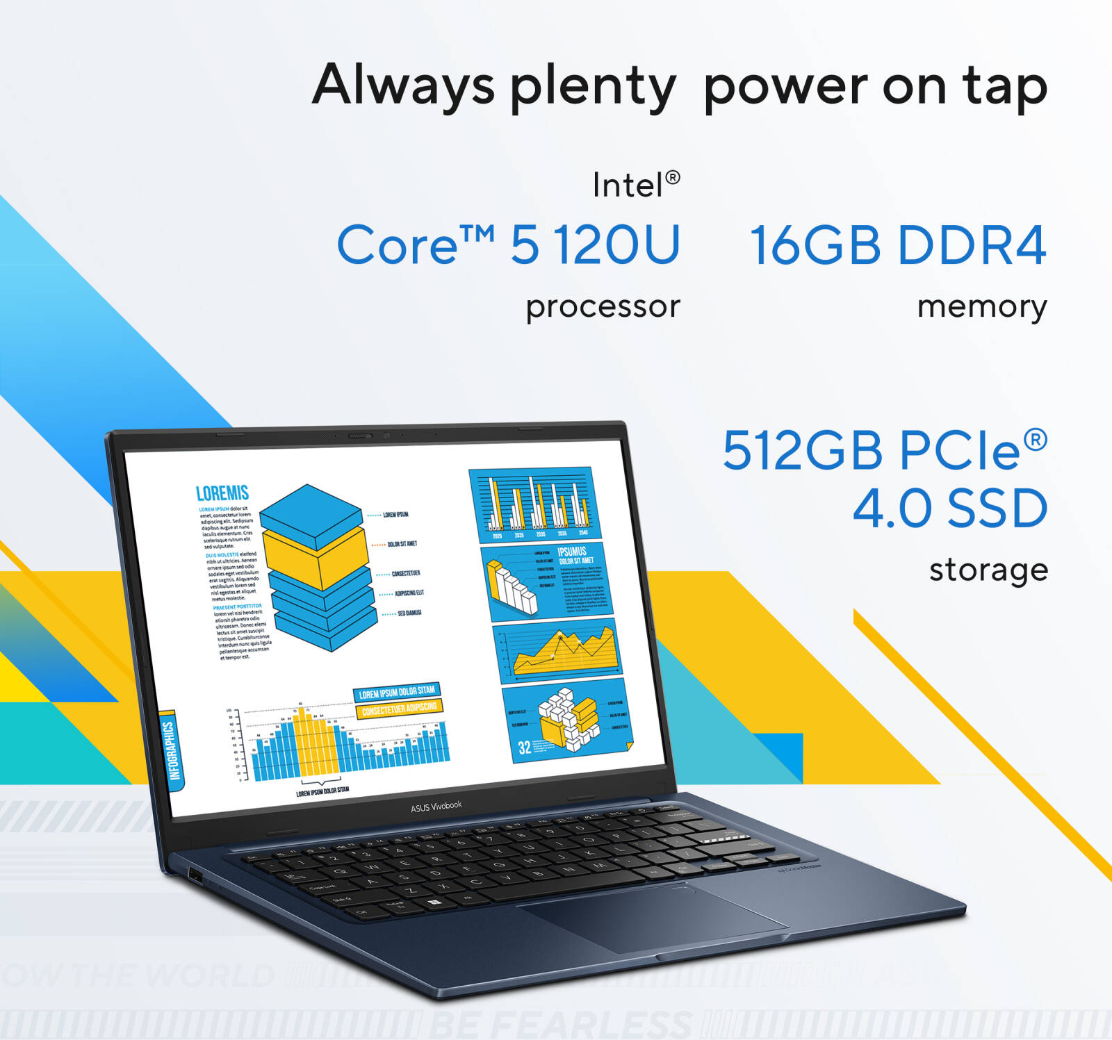 ASUS Vivobook 14 X1404VA Laptop, 14" FHD IPS 60Hz Display, Intel Core 5 120U, 16GB RAM, 512GB SSD, Intel Graphics, English-Arabic Keyboard, Windows 11 Home, Quiet Blue | 90NB13U1-M00AS0 thumbnail 3