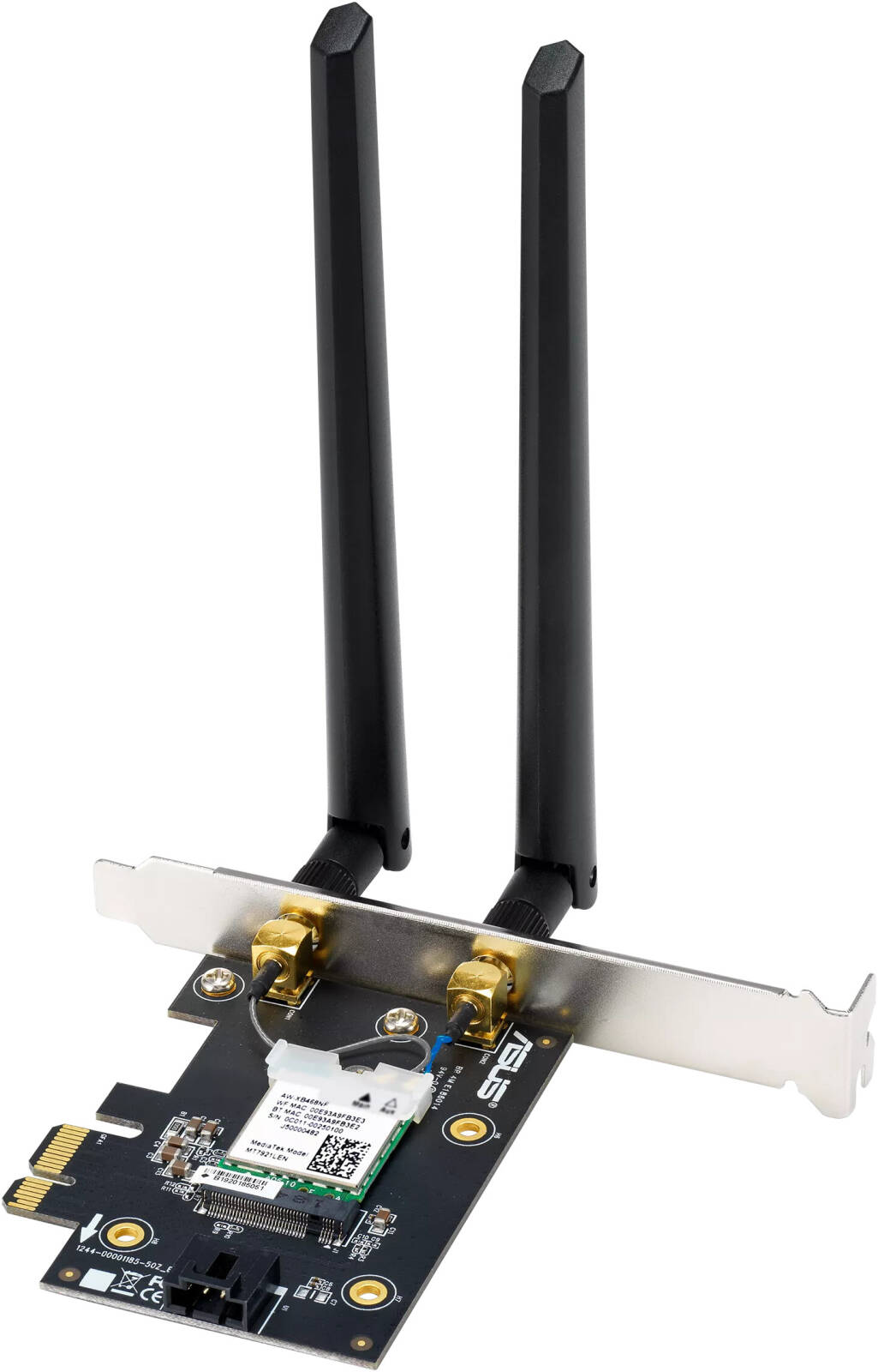 ASUS PCE-BE6500 Adapter, 2.4GHz/5GHz/6GHz Tri-Band, Up to 6452 Mb/s Throughput, 2x Adjustable Antennas, Wi-Fi 7 802.11be & Bluetooth 5.4, PCIe 1x Host Connection, WPA3 Security, Black | PCE-BE6500 thumbnail 4