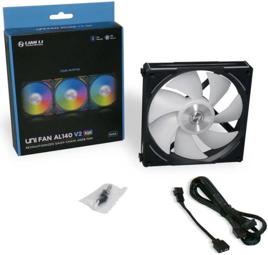 Lian li UNI Fan AL140 V2 aRGB Case Fan, PBT+PC+Aluminum Materials, 140mm Fan, Up to 1600RPM Fan Speed, Up to 81.6CFM Airflow, Fluid Dynamic Bearing, Single Pack, Black | G99.14ALV21B.00 thumbnail 5