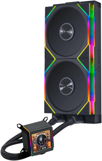 Lian-Li GA II LCD TL WIRELESS 280 AIO RGB Liquid CPU Cooler, 2.88" IPS LCD Display, 280mm Radiator, 3600 RPM Pump Speed, 2x 140mm aRGB Fans, 103.9 Fan CFM AirFlow, FDB Type, Black | GA2ALCD28TLB thumbnail 2