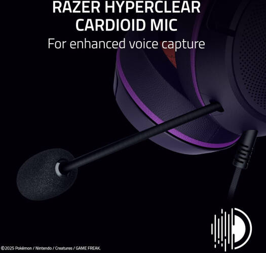 Razer Kraken Kitty V2 Gaming Headphone, 40mm TriForce Driver, HyperClear Cardioid Mic, Unidirectional, Chroma RGB Lighting, USB Type-A Connection, Gengar Pokemon Edition | RZ04-04730300-R3M1 thumbnail 8