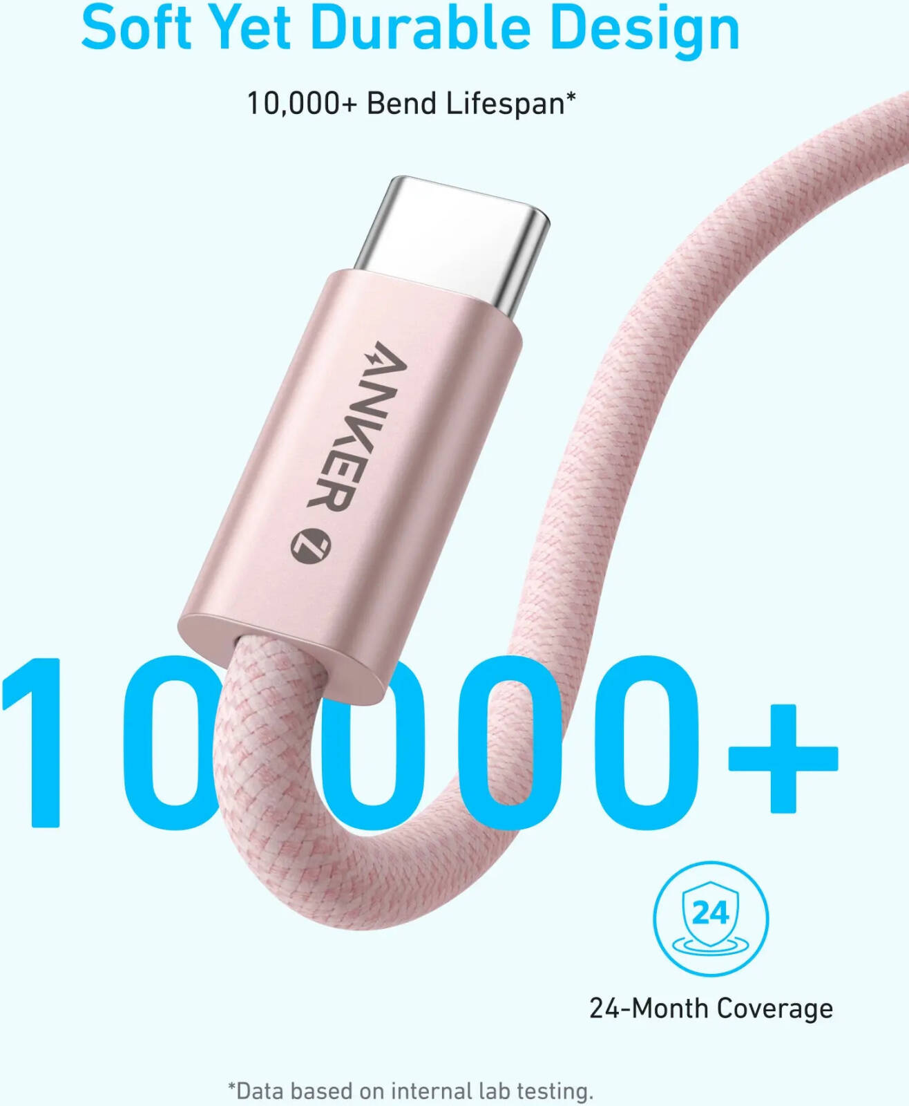 Anker Zolo USB C to USB C Cable, Full-Speed 240W Charging Cable, Dirt-Resistant Unibody, 5.8mm Thickness, 480 Mbps Data Transfer, Durable Braided Exterior, 3ft Cable Length, White | A8060H11 thumbnail 7