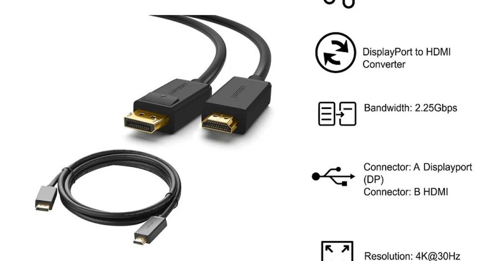 UGREEN DP MALE TO MALE CABLE 1M BLACK thumbnail 2