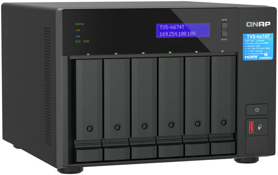 QNAP TVS-H674T-I5-32G 6-Bay NAS, Intel Core i5-12400 6-Core/12-Thread Processor, 32GB (2x 16GB) SODIMM DDR4 RAM, Intel UHD Graphics 730, 2x M.2 2280 PCIe Gen 4 x4 Slots | TVS-H674T-I5-32G thumbnail 2
