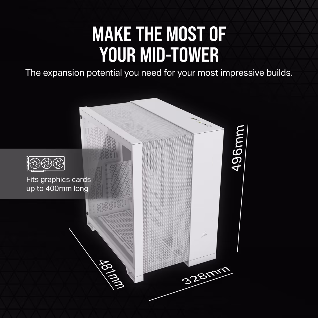 Corsair 6500D Airflow Mid-Tower Computer Case, Up to 360mm Radiator & 13x Fan Support, Tempered Glass, Fully Mesh Sides, Dual Chamber Design, Modern Front Panel I/O, White | CC-9011260-WW thumbnail 3