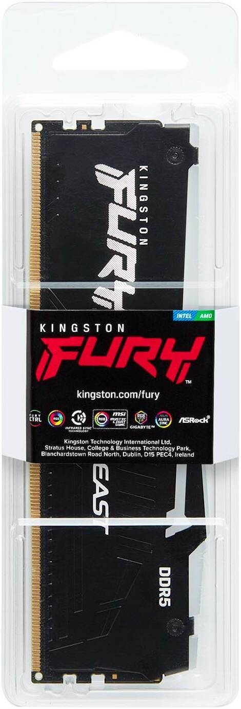 Kingston FURY Beast 32GB DDR5 RGB Desktop Memory, 6000MT/s Memory Speed, CL30 CAS Latency, 1.4 Voltage, 288-Pin, Intel XMP / AMD EXPO, Black | KF560C30BBEA-32 thumbnail 2