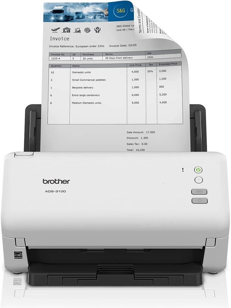 Brother ADS-3100 High-Speed Desktop Color Scanner, 600x600 dpi Optical Scan Resolution, 40ppm Simplex / 80ipm Duplex Scanning, 60-Page ADF, Image/Text Optimization, USB 3.0, White | 5WDE0100173 thumbnail 3