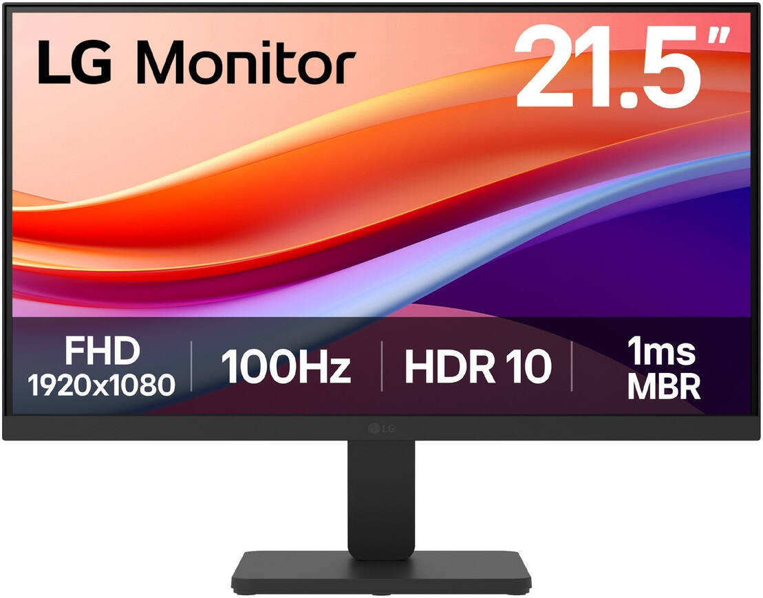 LG 22U401A-B Monitor, 22" VA Display, Full HD Resolution, 100Hz Refresh Rate, 1ms (MBR) Response Time, Super Resolution+, Dynamic Action Sync, Flicker Safe, HDR Effect, Black | 22U401A-B - Image 1