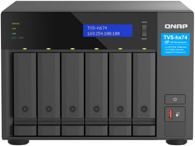 QNAP TVS-H674-I5-32G 6-Bay NAS, Intel Core i5-12400 6-core/12-Thread Processor, (2x 16GB) 32GB SODIMM DDR4 RAM, Intel UHD Graphics 730, Hot-Swappable, 2x M.2 2280 PCIe Gen 4 x4 Slots | TVS-H674-I5-32G thumbnail 2