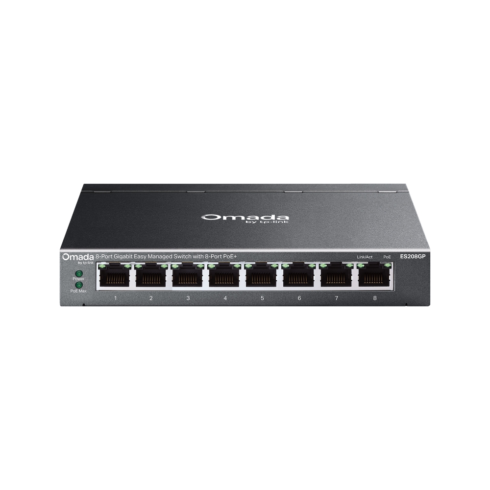 TP-LINK ES208G Omada 8-Port Gigabit Switch, Easy Managed, 8 10/100/1000Mbps RJ45 ports, Automatic Loop Prevention, IGMP Snooping, Black | ES208G - Image 1