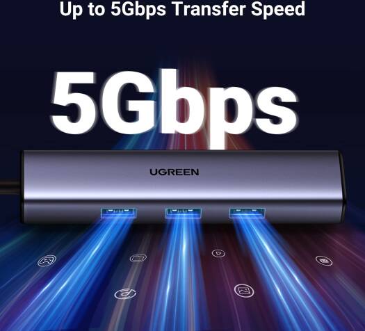 UGREEN USB C To Ethernet Adapter, 4 In 1 USB C Hub With 3 USB 3.0 Ports/Gigabit Rj45, Plug & Play, Thunderbolt To Network Adapter For MacBook Pro/Air, XPS, iPad Pro, iPhone 15 Pro/Max | 60600 thumbnail 3