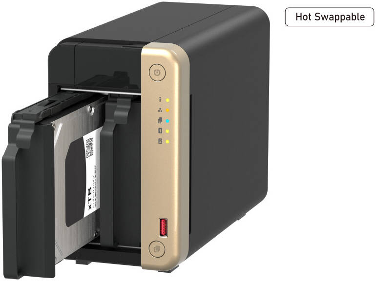 QNAP TS-264 2-Bay NAS, Intel Celeron N5095 4-core/4-thread Processor, 8 GB SODIMM DDR4 RAM, Intel UHD Graphics, 2 x M.2 2280 PCIe Gen 3 x1, Hot-Swappable, Hardware Transcoding | TS-264-8G thumbnail 4