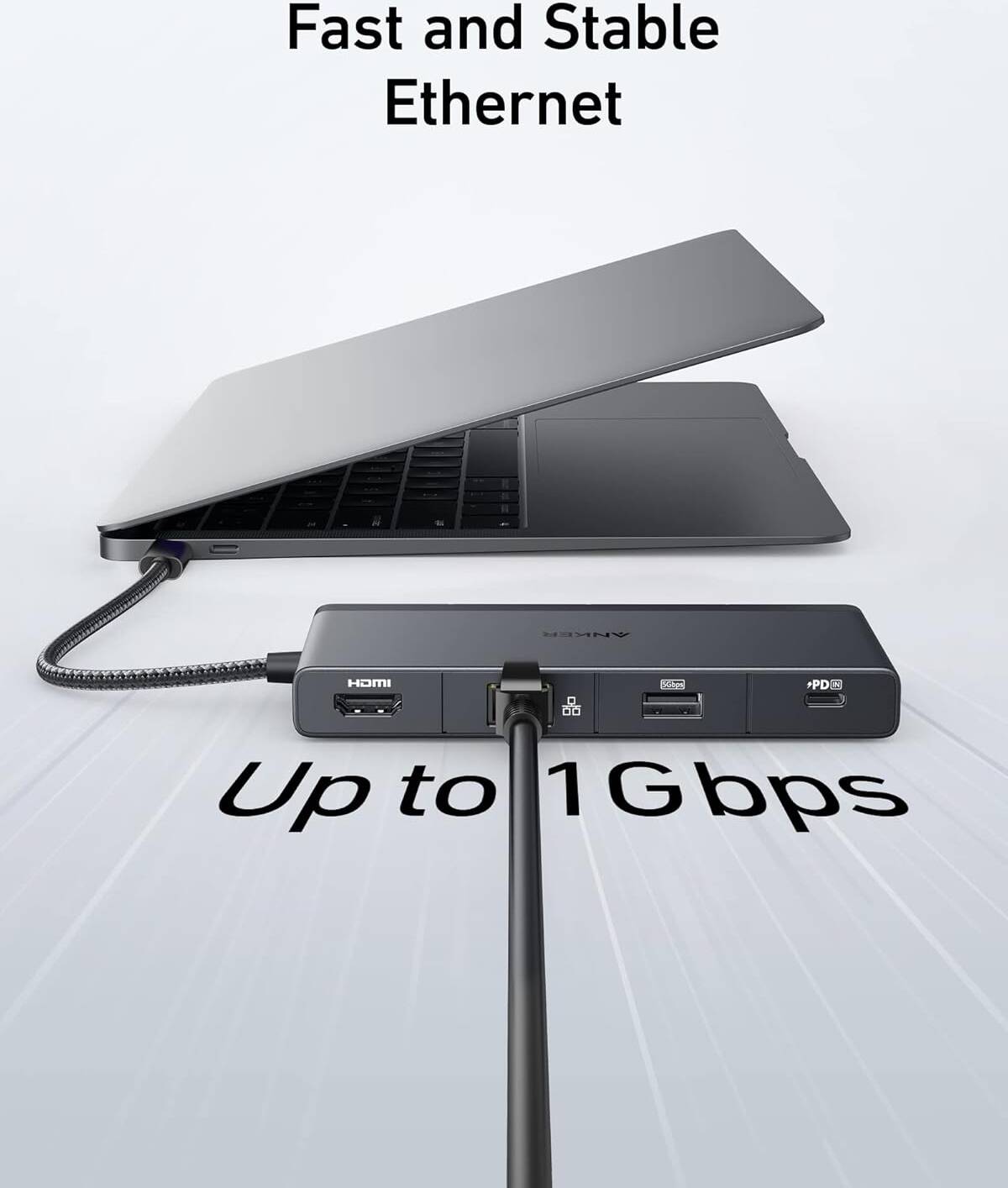 Anker 552 USB-C 9-in-1 Hub, Support Up to 4K@30Hz, Supports Up to 100W, 2x 5 Gbps USB 3.0 Data Ports, 2x 480 Mbps USB-A, HDMI,100W PD-IN, Ethernet Port, SD/microSD Card Slots, Black | A8373 thumbnail 4