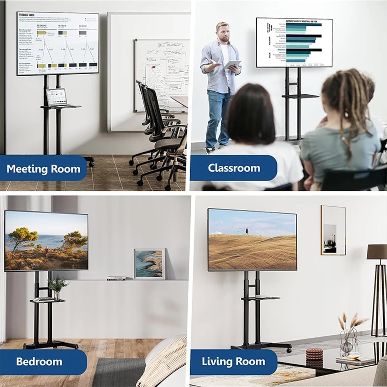 AZTECH 32"-75" Portable Trolley Stand, 50Kgs Load Capacity, LITE Series thumbnail 5