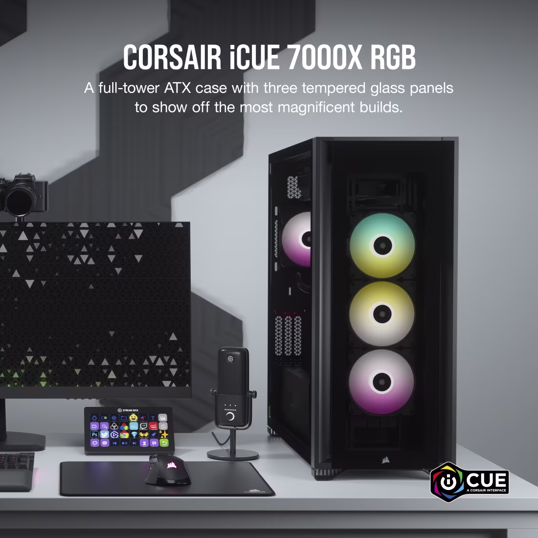 Corsair iCUE 7000X RGB Tempered Glass Full-Tower ATX PC Case, 4x SP140 RGB Pre-Installed Fan, Up to 360mm Radiator & 12x 120mm Fan Support, Black | CC-9011226-WW thumbnail 2
