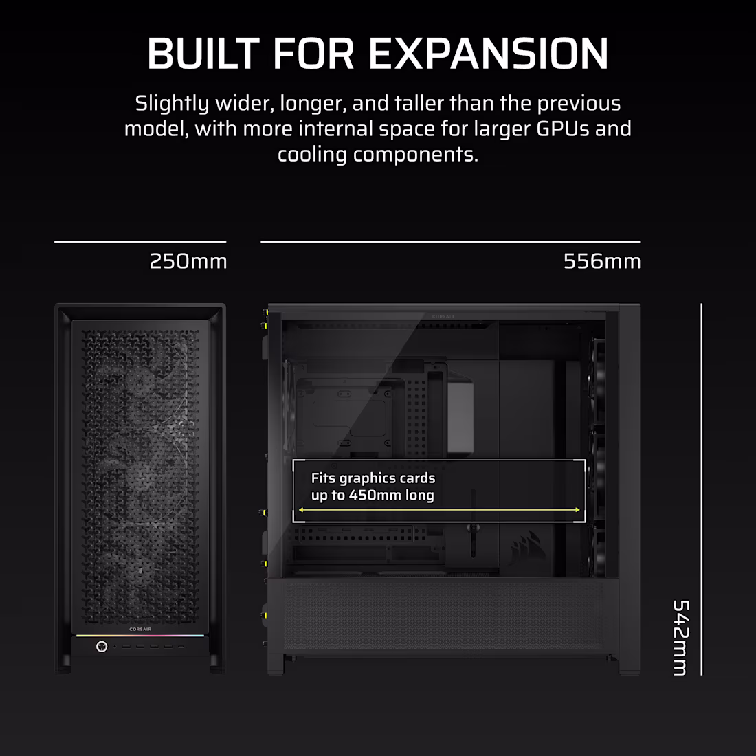 Corsair FRAME 5000D RS High-Airflow Mid-Tower ATX PC Case, 4x RS140 Pre-Installed Fans, 360mm Radiator Support, 8 Expansion Slot, Tempered Glass, 3D-Y Airflow Steel, Black | CC-9011307-WW thumbnail 9