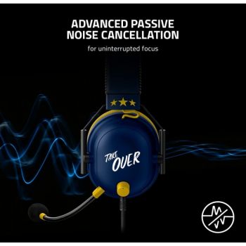 Razer BlackShark V2 Courage JD Edition Wired Gaming Headset, THX Spatial Audio, 50mm Drivers, 32 Ohms Impedance, 100 dBSPL Sensitivity, Detachable Mic, Blue/Yellow | RZ04-03230300-R3M1 thumbnail 3