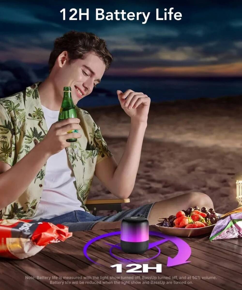 Soundcore Glow Mini Portable Speaker, Bluetooth Speaker with 360° Sound, Light Show, 12H Battery, Customizable EQ and Light, IP67 Waterproof and Dustproof | A3136 thumbnail 5