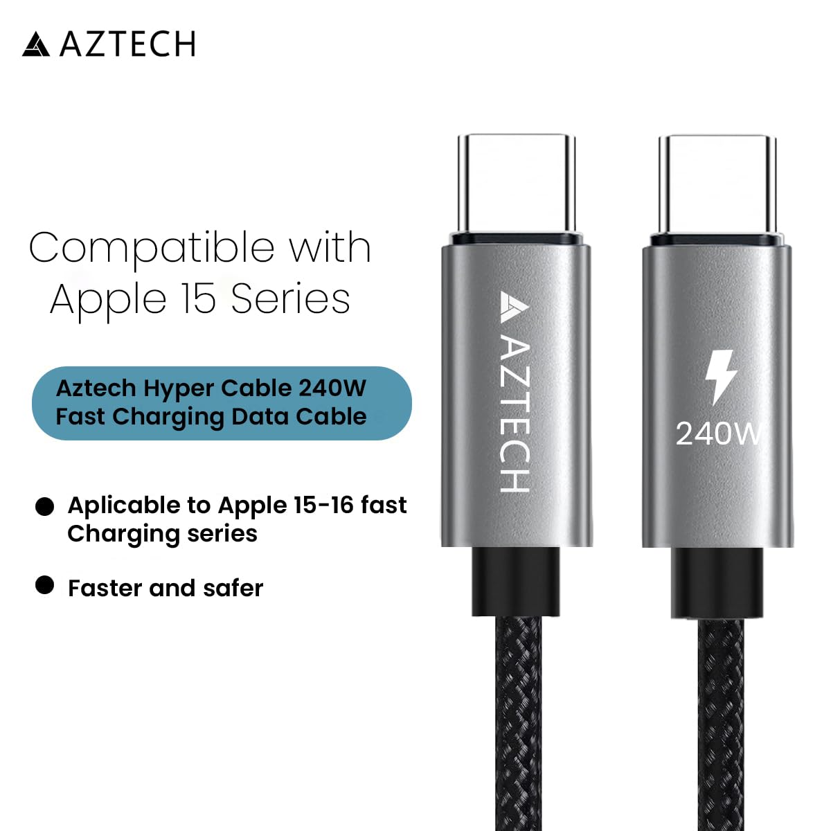 AZTECH HyperCable Fast Charging Data Cable USB-C to USB-C 240W 2 Meter - 2 Pack thumbnail 5