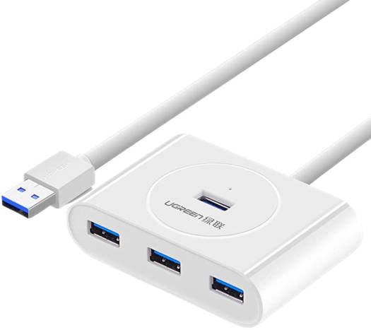 UGREEN USB 3.0 Hub 4 Port USB 3 Data Hub, Portable Super Speed for Wide Compatibility with 3FT Extension Cable USB Hub, 5Gbps Data Transfer, White | 20283 - Image 1
