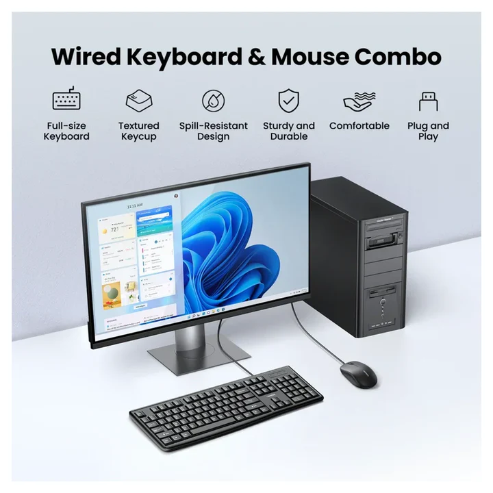 UGREEN MK330 USB WIRED KEYBOARD+MOUSE COMBO ENG-ARABIC thumbnail 2