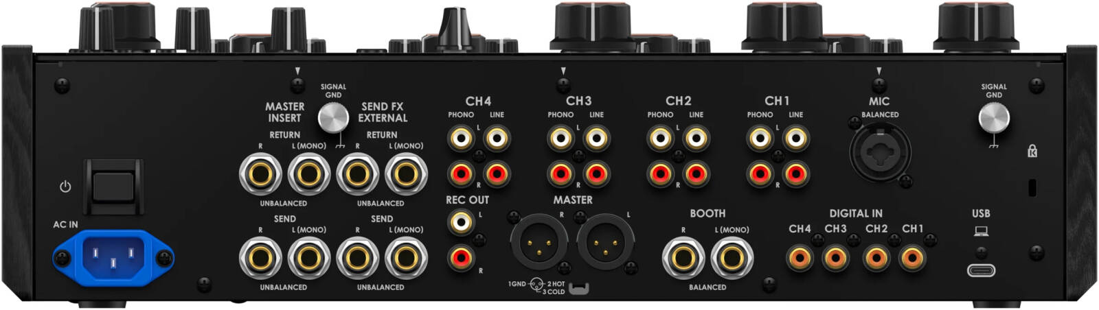 AlphaTheta Euphonia 4 Channel Professional Rotary DJ Mixer Rupert Neve Transformer, 96 kHz DSP, Energy Visualizer, Send/Return FX, Black | Euphonia thumbnail 4
