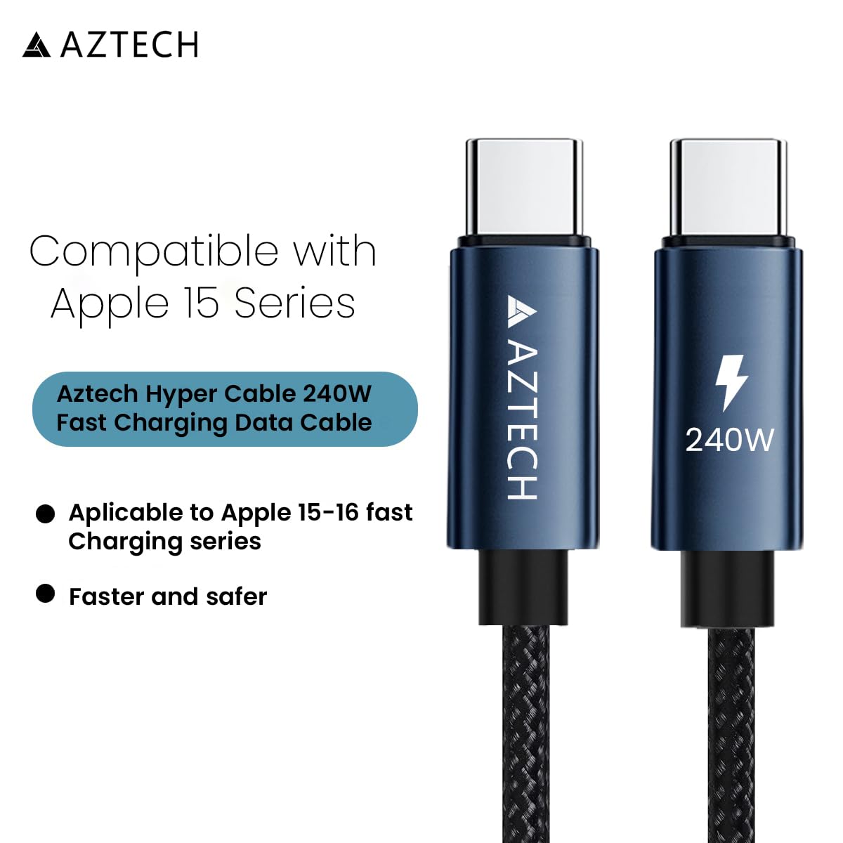 AZTECH HyperCable Fast Charging Data Cable USB-C to USB-C 240W 1 Meter - 2 Pack thumbnail 5