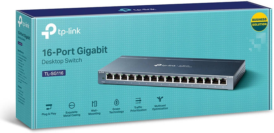 TP-Link TL-SG116 16-Port Gigabit Desktop Switch, 16 10/100/1000Mbps Auto-Negotiation RJ45 Ports, 802.1p Support and IGMP Snooping, Green Ethernet Technology, Plug And Play, Steel | TL-SG116 thumbnail 4