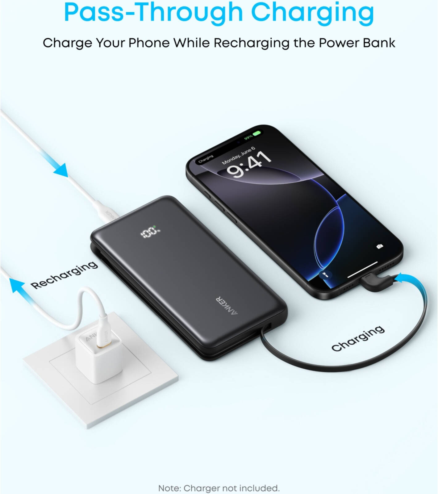 Anker Zolo Power Bank, 1 x USB-C Output via Integrated Cable, 2 x USB-C & 1 x USB-A Ports, Supports Pass-Through Technology, 10000mAh Battery Capacity, Black | A110DH11 thumbnail 4