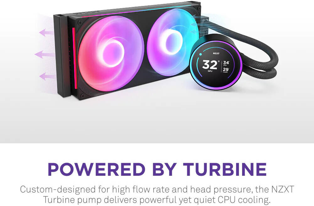 NZXT Kraken Elite 280 RGB All-in-One Liquid CPU Cooler, 280mm Radiator, 2.72" IPS LCD Display, 2000 RPM Fan Speed, 98.61 CFM Airflow, Fluid Dynamic Bearing, Black | RL-KR28E-B2 thumbnail 10
