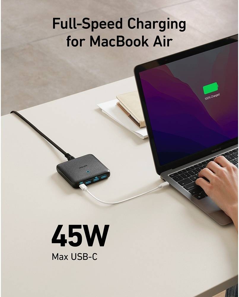 Anker 543 PowerPort Atom III Slim 4 Port Wall Charger, 65W Power, PowerIQ 3.0 Enabled, Gallium Nitride, Black | A2045KA1 thumbnail 4