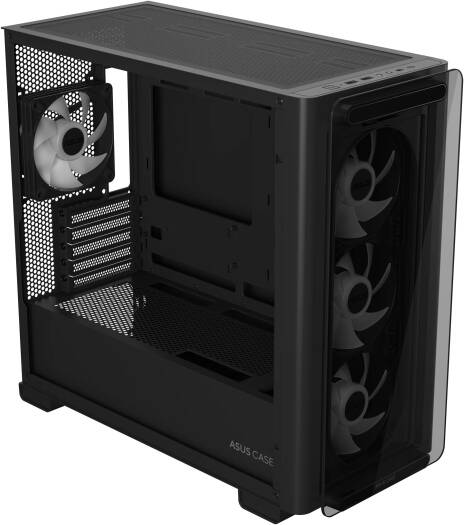 ASUS A23 Plus Computer Case, 4x Pre-Installed aRGB Fans, Up to 360mm Radiator & 7x 120mm Fan Support, 380mm Graphics Card Compatible, Front Panel USB Type-C I/O, Black | 90DC00K0-B19010 thumbnail 2