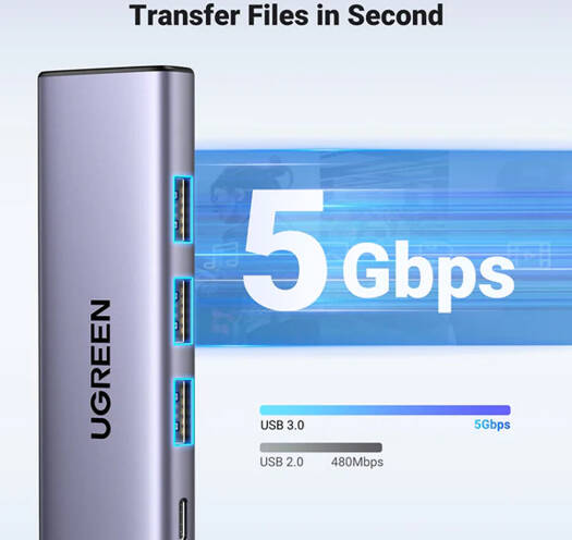 UGREEN 5-in-1 USB-C Hub, 100W PD, 4K@30Hz HDMI Resolution, Up to 5 Gbps via the 3 USB-A, Ultra Slim Design, Wide Compatibility, Gray | 15596 thumbnail 5