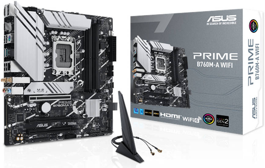 ASUS PRIME B760M-A WIFI LGA1700 mATX Motherboard, Intel B760 Chipset, 4x DDR5 DIMM, Support up to 128GB Memory, Wi-Fi 6 / 2.5Gb ETH / PCIe 4.0, USB 2.0 / 3.2 Type-C, 2*M.2, HDMI/DP | 90MB1EL0-M1EAY0 - Image 1