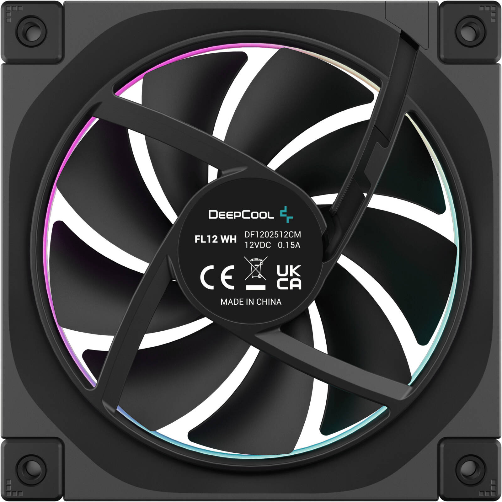 DeepCool FL12 120mm Case Fans, 2150 RPM Fan Speed, 55 CFM Fan Airflow, Fluid Dynamic Bearing Type, 4-Pin PWM Fan Connector, Addressable RGB LED, Pack of 3, Black | R-FL12-BKAPN3-G thumbnail 3