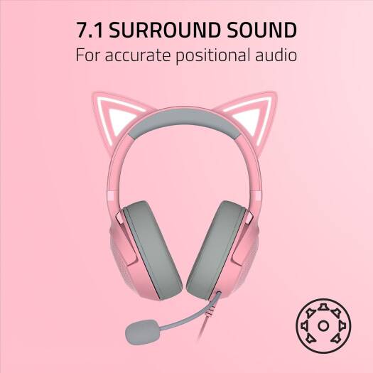 Razer Kraken Kitty V2 RGB Wired Gaming Headset, Chroma Kitty Ears, Stream Reactive Lighting, HyperClear Cardioid Mic, 7.1 Surround Sound, TriForce 40mm Drivers, Quartz | RZ04-04730200-R3M1 thumbnail 3