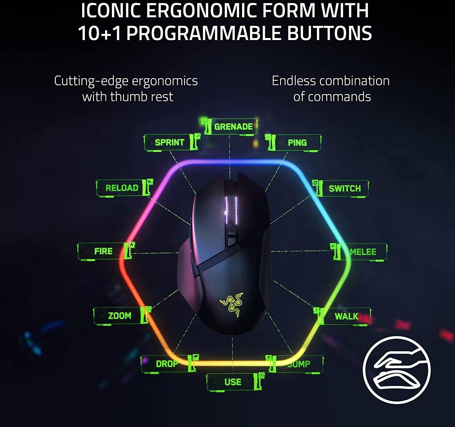 Razer Basilisk V3 Pro 35K Wireless Gaming Mouse, Right-Handed, Focus Pro 35K Optical Sensor Gen-2, 35000 Max DPI, Optical Mouse Switches Gen-3, 4-Way HyperScroll Tilt Wheel, Black | RZ01-05240100-R3G1 thumbnail 4