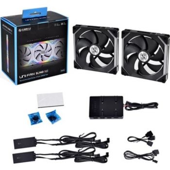 Lian Li UNI FAN SL140 Digital Addressable RGB 140 Fan with Controller , Twin Pack - Black | G99.14UF2B.00 thumbnail 3